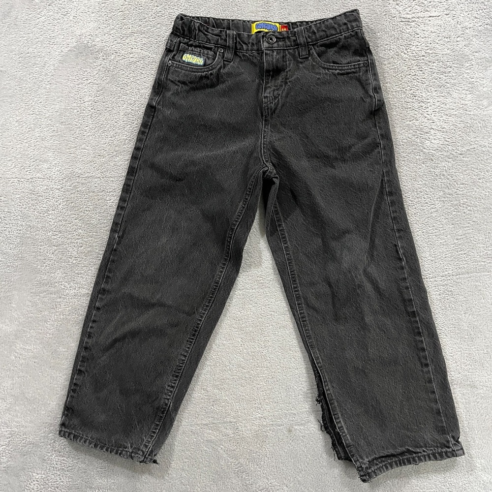 Empyre Jeans Boys 24 Black Denim Dark Wash Ankle Slit Straight Leg Drawstring